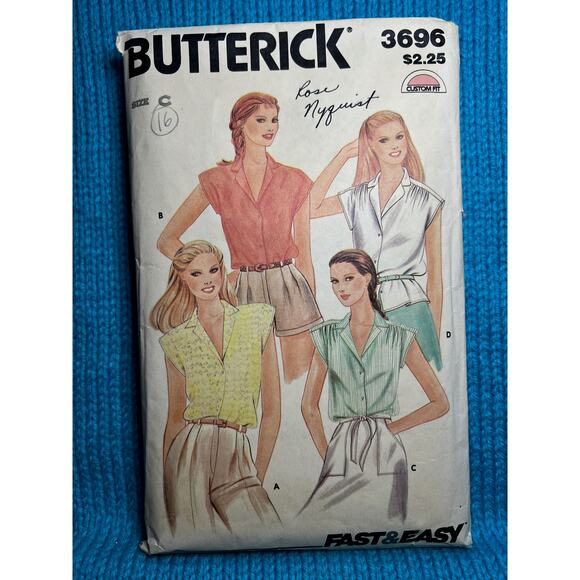 Butterick Sewing pattern 3696 blouse button down shrti 1980s size 16 - Picture 1 of 7